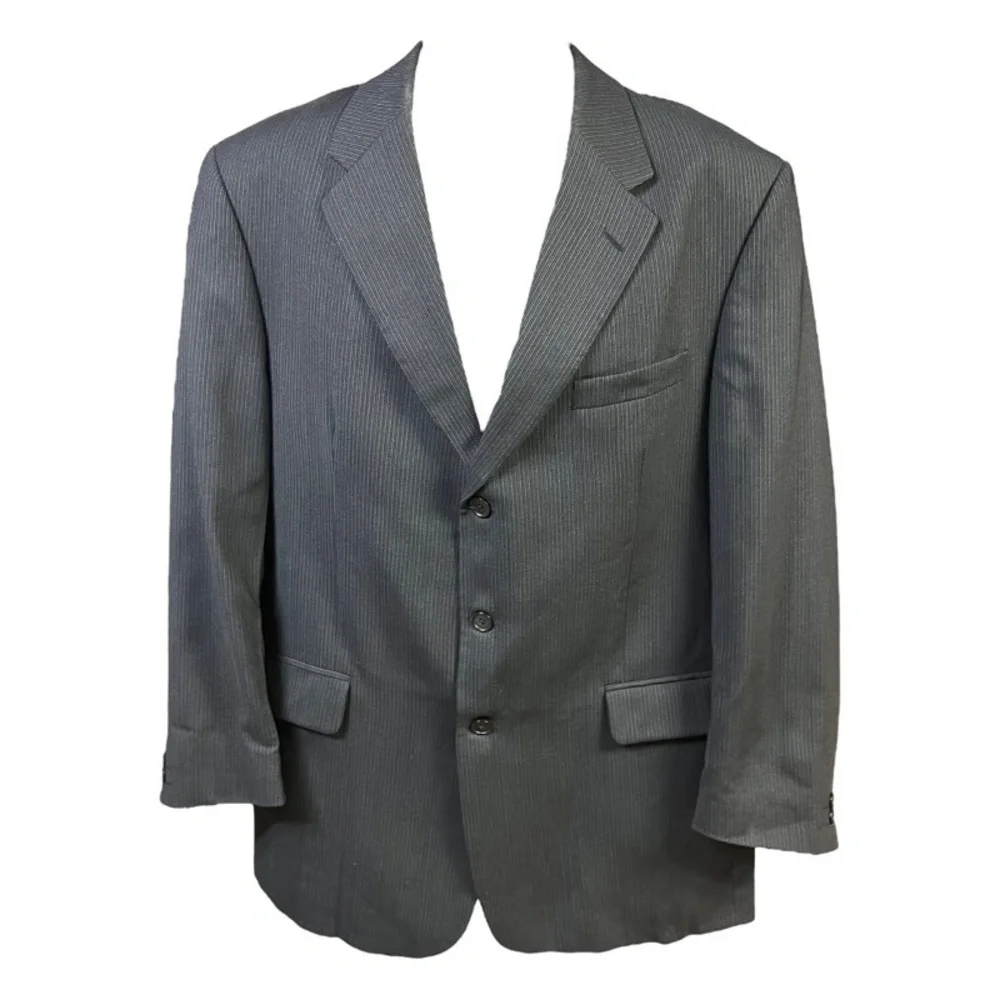 Coppley Suit Jacket Wool Black Stripe Classic Notch Lapel Three Button Size 38R